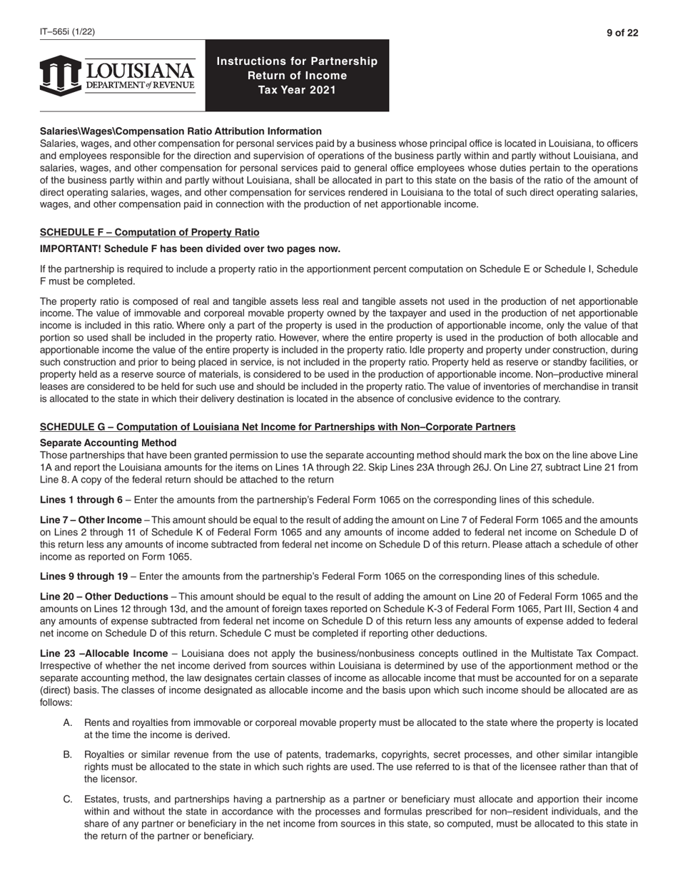 Instructions for Form IT-565 Partnership Return of Income - Louisiana, Page 9
