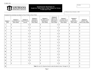 Form R-10606 Supplemental Worksheet for Credit for Taxes Paid to Other States for Forms It-540 and It-541 - Louisiana