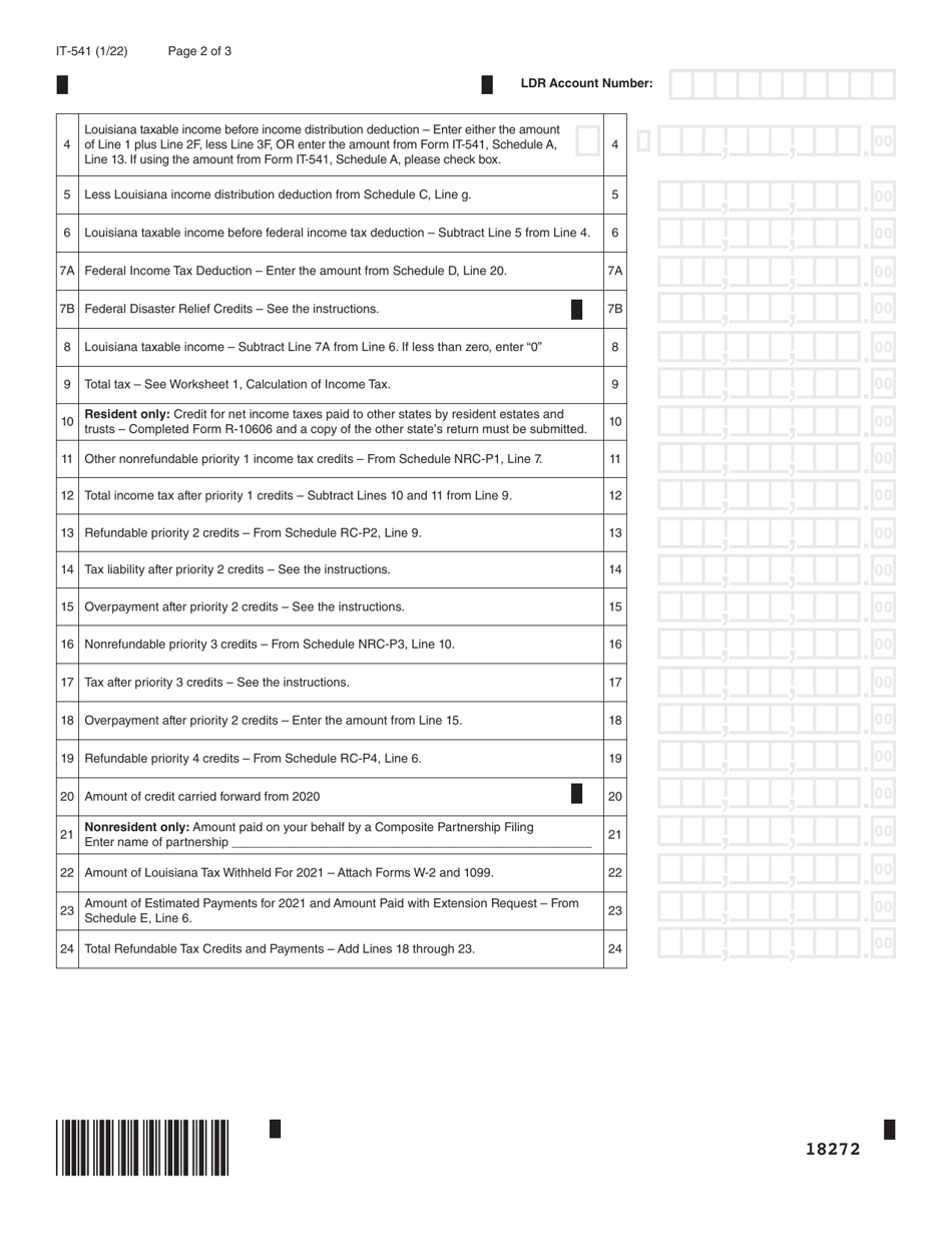 Form IT-541 Fiduciary Income Tax Return - Louisiana, Page 2