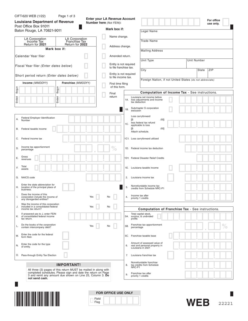Form CIFT-620 Estimated Tax Voucher for Corporations - Louisiana, Page 1