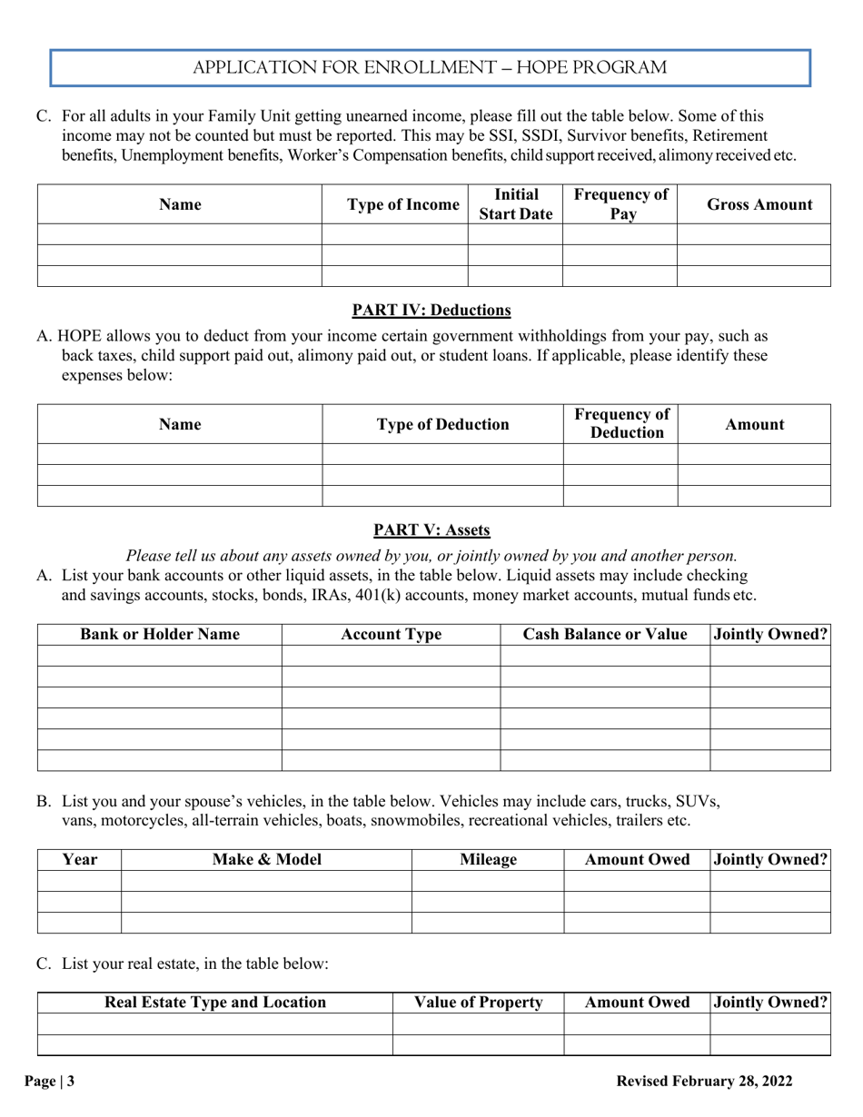 Maine Application for Enrollment Hope Program Download Fillable PDF