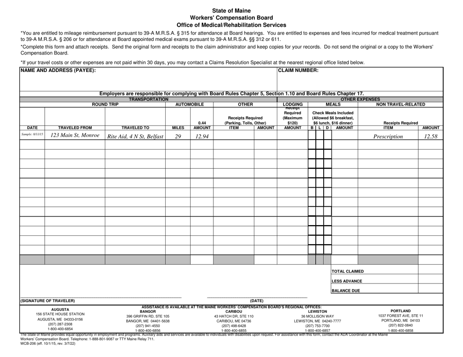 Form WCB-206 Office of Medical / Rehabilitation Services - Maine, Page 1