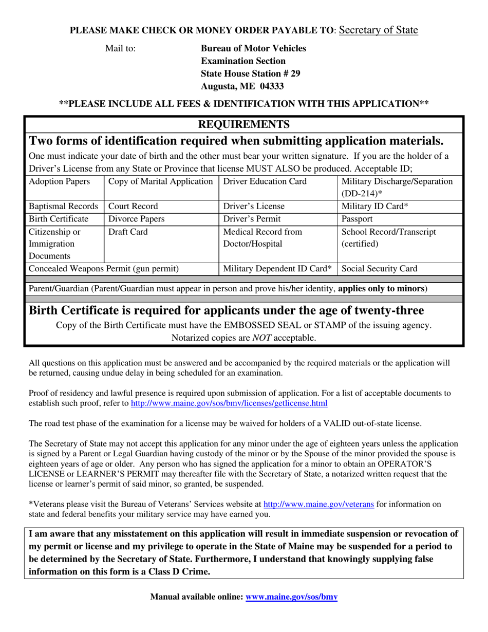 Form MVE-64 Non-commercial Class C Application - Maine, Page 2