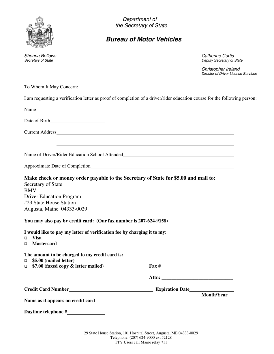 Lost Driver Education Completion Certificate - Maine, Page 1