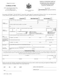 Form MVT-8 Request to Re-issue a Certificate of Title - Maine