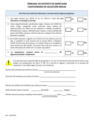 Document preview: Cuestionario De Seleccion Inicial - Maryland (Spanish)