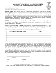Document preview: Contractor Authorized Signatory Listing - Massachusetts