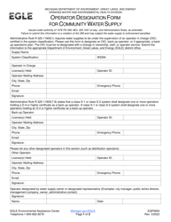 Form EQP5854 Operator Designation Form for Community Water Supply - Michigan