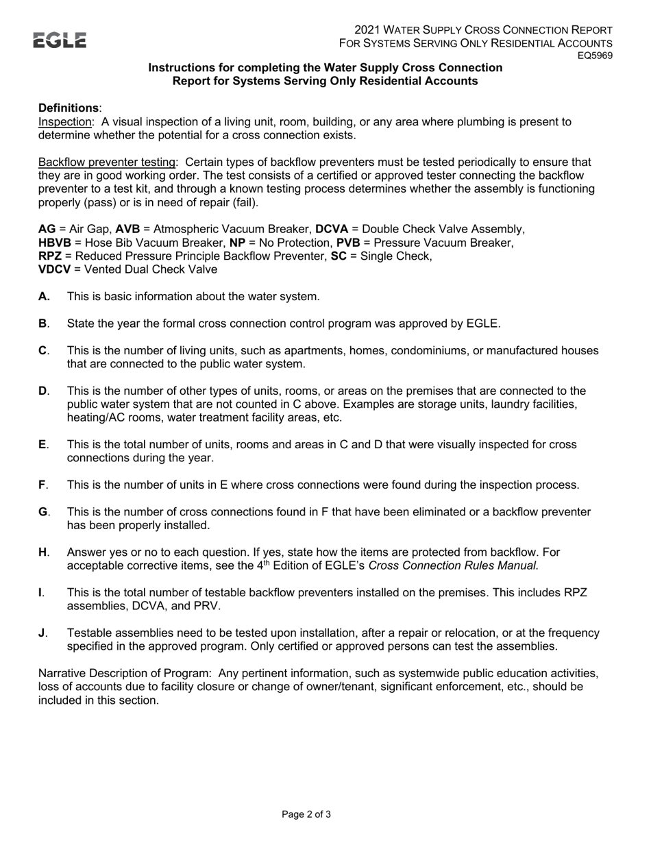 Form EQP5969 Water Supply Cross Connection Report for Systems Serving Only Residential Accounts - Michigan, Page 2