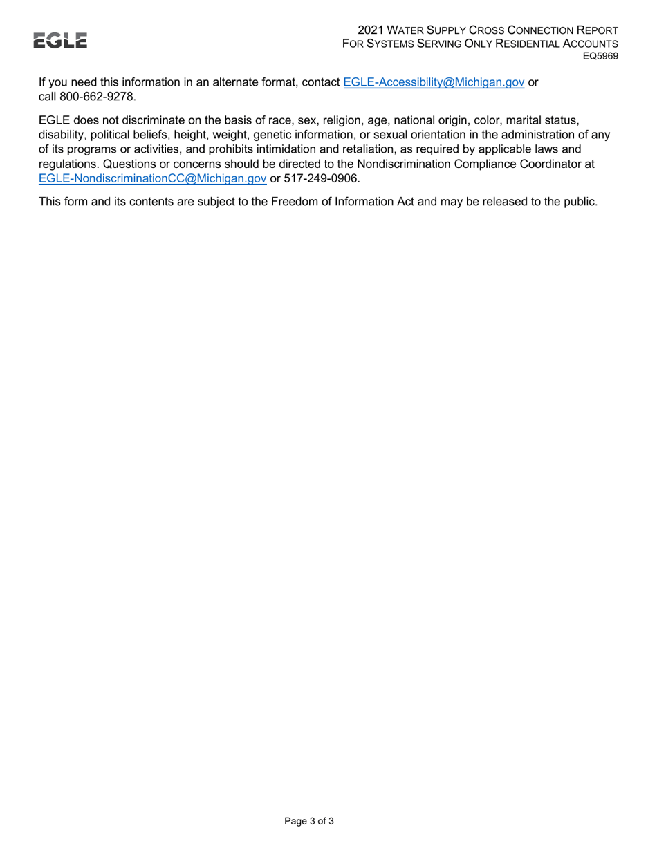 Form EQP5969 Water Supply Cross Connection Report for Systems Serving Only Residential Accounts - Michigan, Page 3