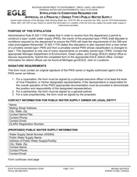 Form EQP5971A Stipulation to Conditions Required for Approval of a Privately Owned Type I Public Water Supply - Michigan