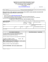 Form BCC-329A Application for Journey Plumber Examination &amp; License - Michigan