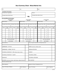 Document preview: Bout Summary Sheet - Mixed Martial Arts - Michigan