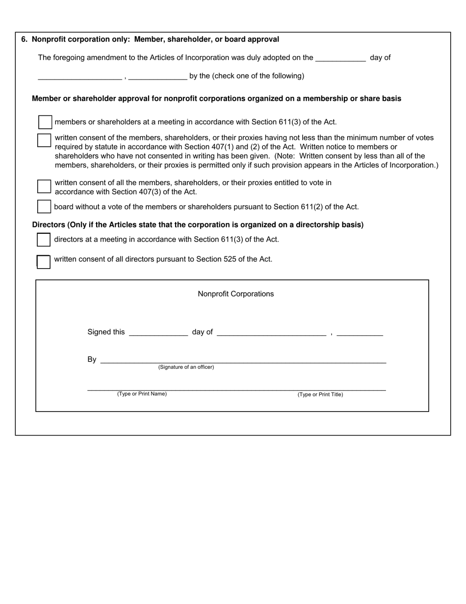 Form CSCL / CD-515 Certificate of Amendment to the Articles of Incorporation - Domestic Profit and Nonprofit Corporations - Michigan, Page 3