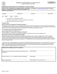 Document preview: Form PS2908 Eligibility Verification for Homeless Youth Id Card - Minnesota