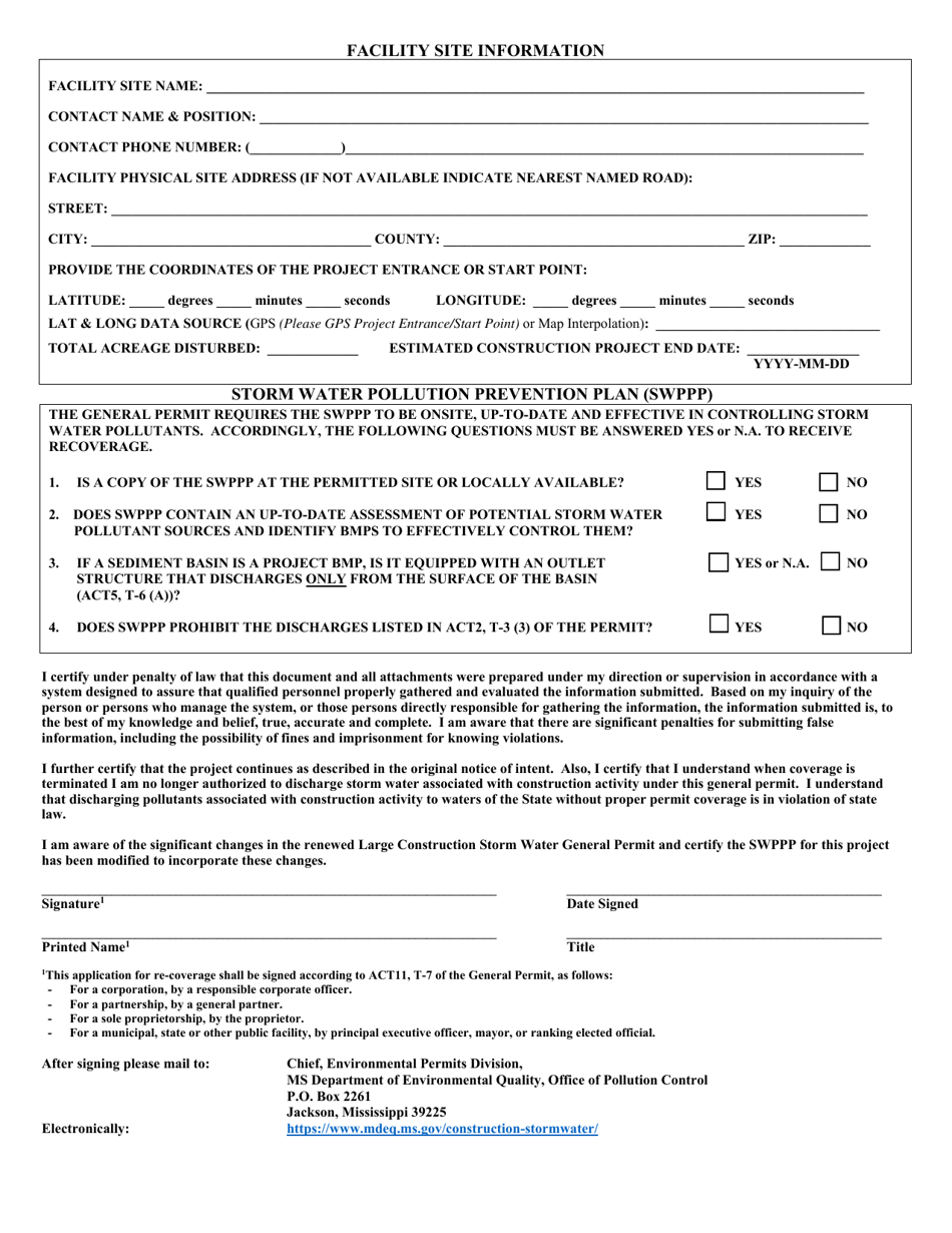 Mississippi Large Construction General Permit for Land Disturbing ...