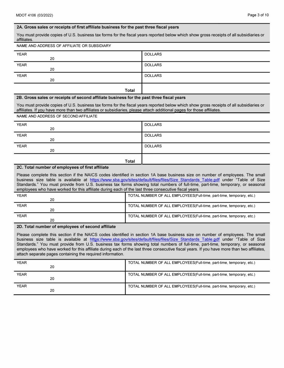 Form 4106 Small Business Program Application - Michigan, Page 3