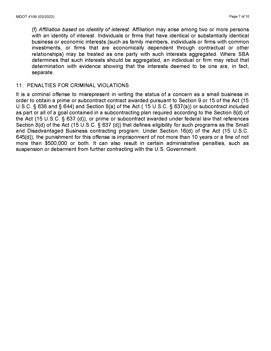 Form 4106 Small Business Program Application - Michigan, Page 7