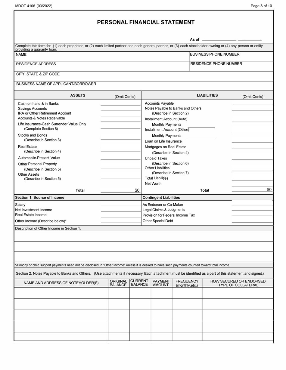 Form 4106 Small Business Program Application - Michigan, Page 8