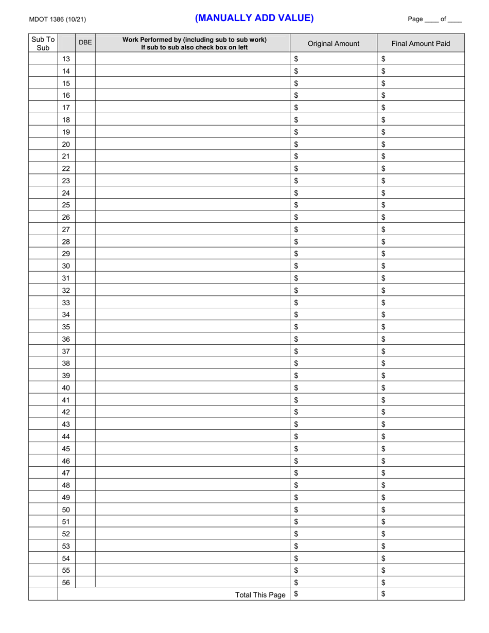 Form 1386 Post Certification of Subcontract Compliance - Michigan, Page 3