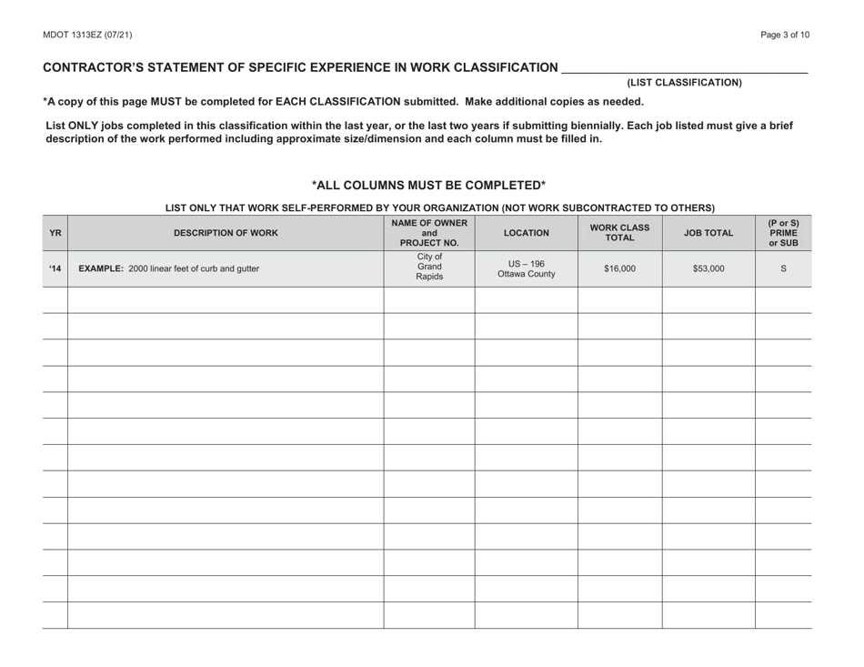 Form 1313EZ Construction Prequalification Renewal Application - Michigan, Page 3