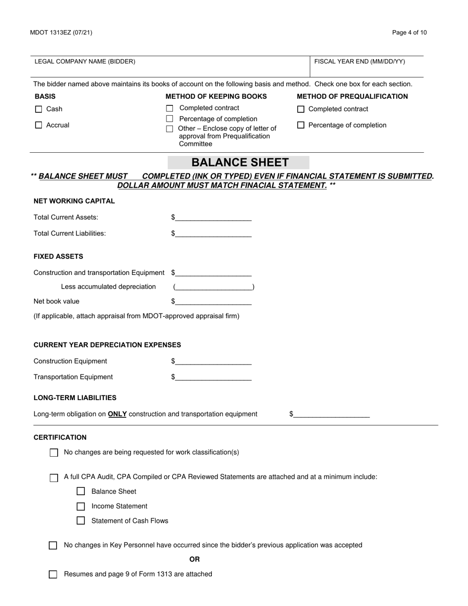 Form 1313EZ Construction Prequalification Renewal Application - Michigan, Page 4