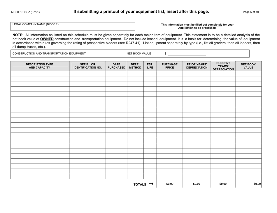 Form 1313EZ Construction Prequalification Renewal Application - Michigan, Page 5