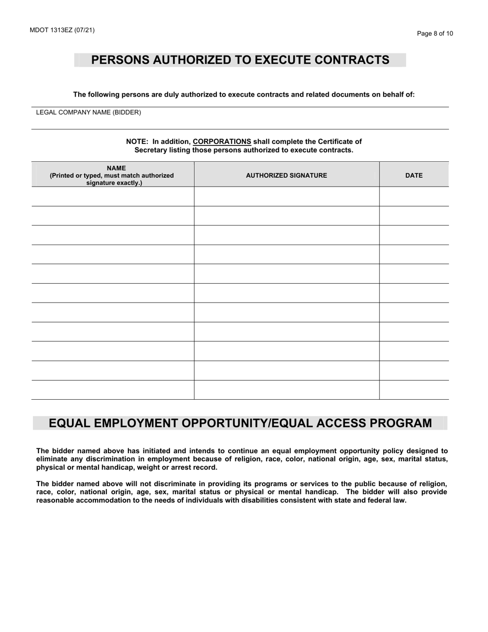 Form 1313EZ Construction Prequalification Renewal Application - Michigan, Page 8