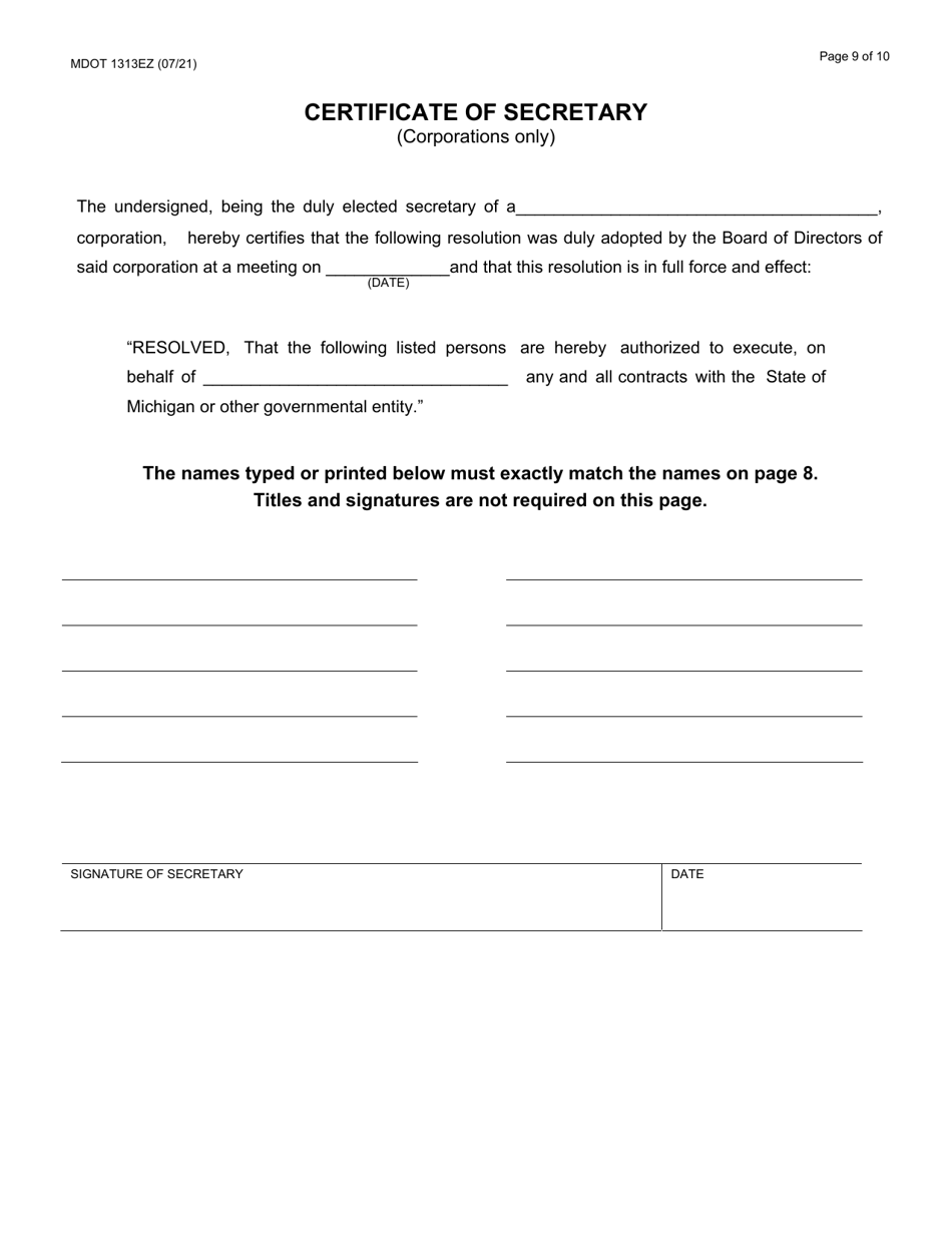 Form 1313EZ Construction Prequalification Renewal Application - Michigan, Page 9