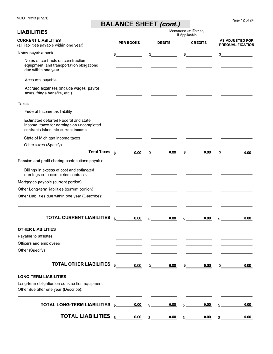 Form 1313 Construction Prequalification Application - Michigan, Page 12