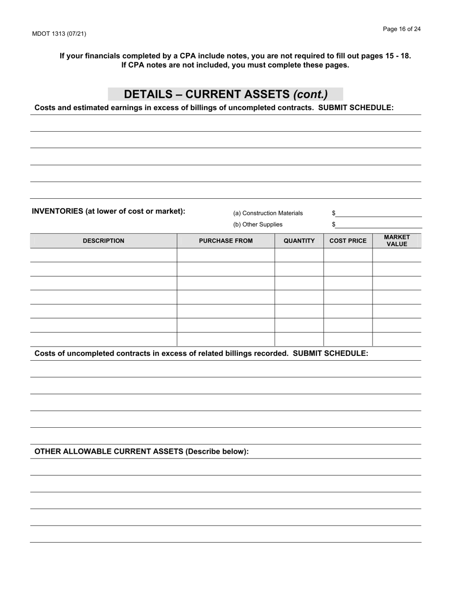 Form 1313 Construction Prequalification Application - Michigan, Page 16