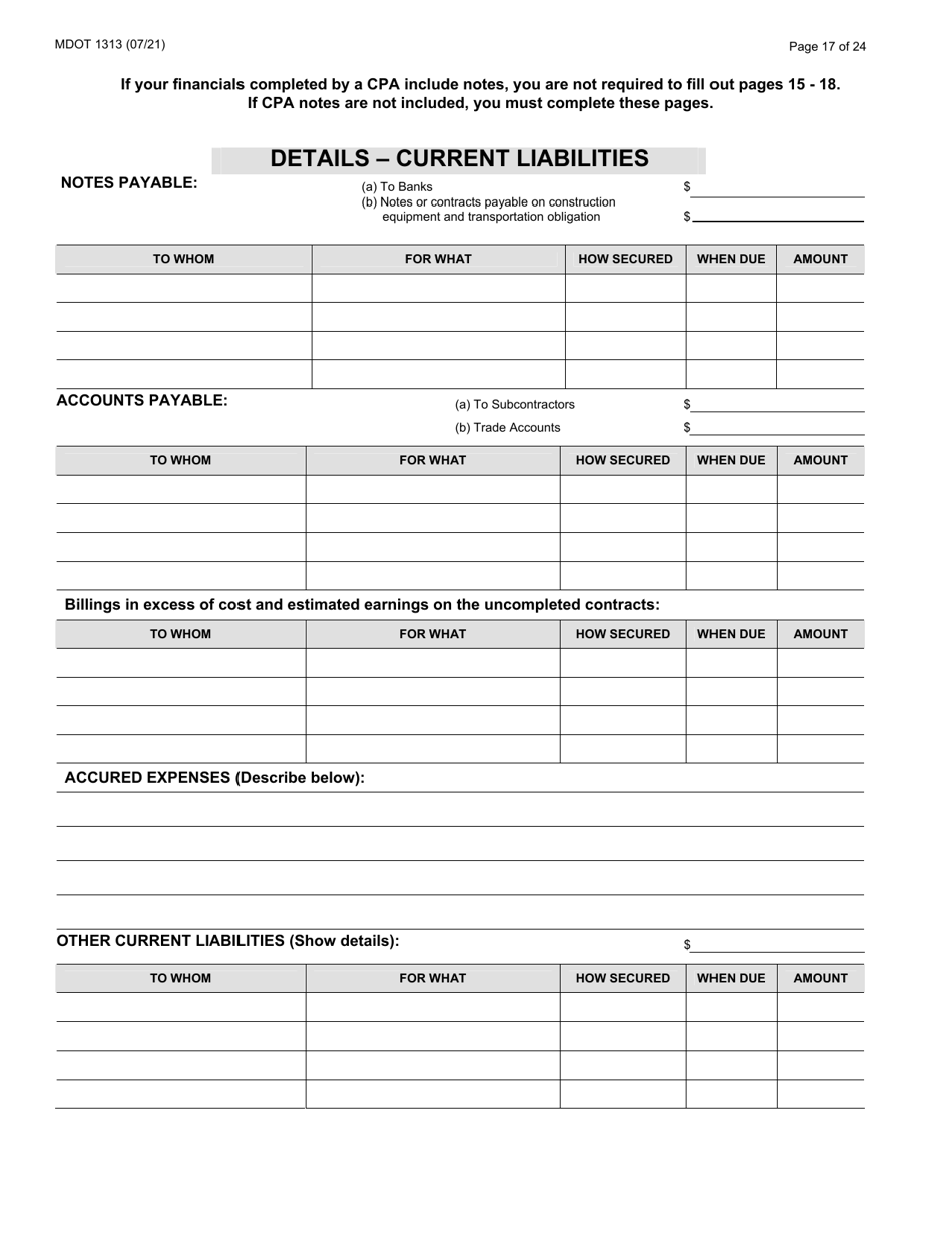 Form 1313 Download Fillable PDF or Fill Online Construction ...