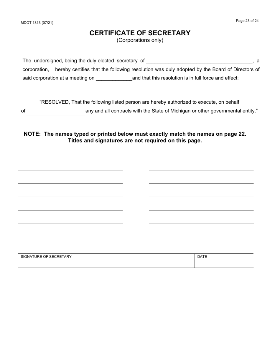 Form 1313 Construction Prequalification Application - Michigan, Page 23