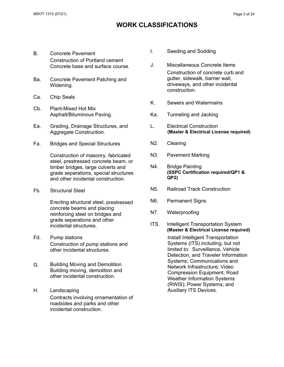 Form 1313 Construction Prequalification Application - Michigan, Page 3