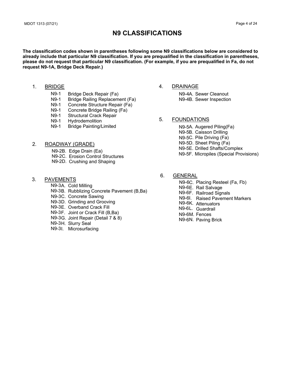 Form 1313 Construction Prequalification Application - Michigan, Page 4