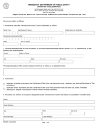 Form PS2905-2 Application for Notice of Cancellation of Manufactured Home Certificate of Title - Minnesota, Page 3