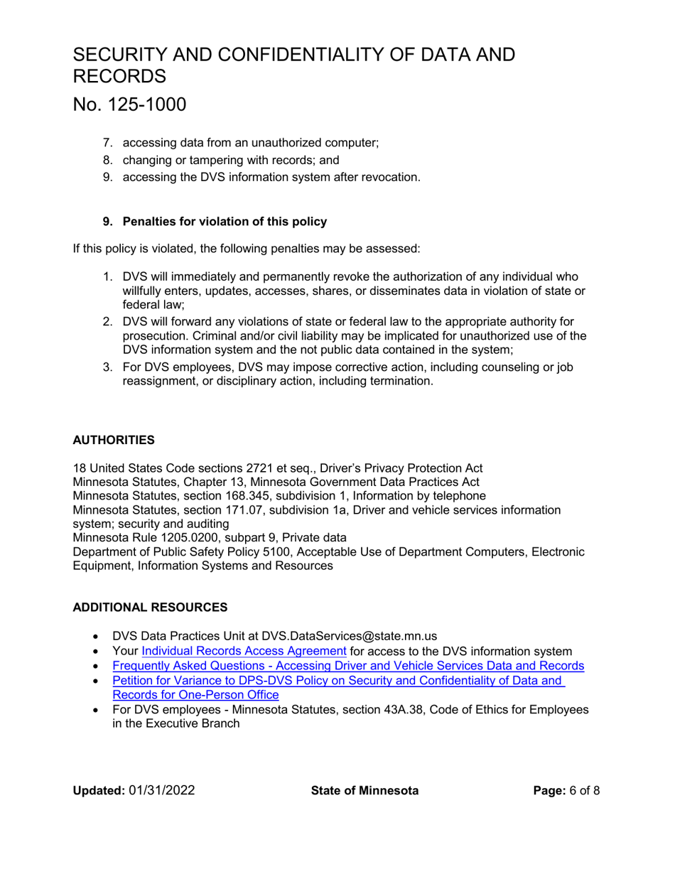 Security and Confidentiality of Data and Records Access Attestation - Minnesota, Page 6