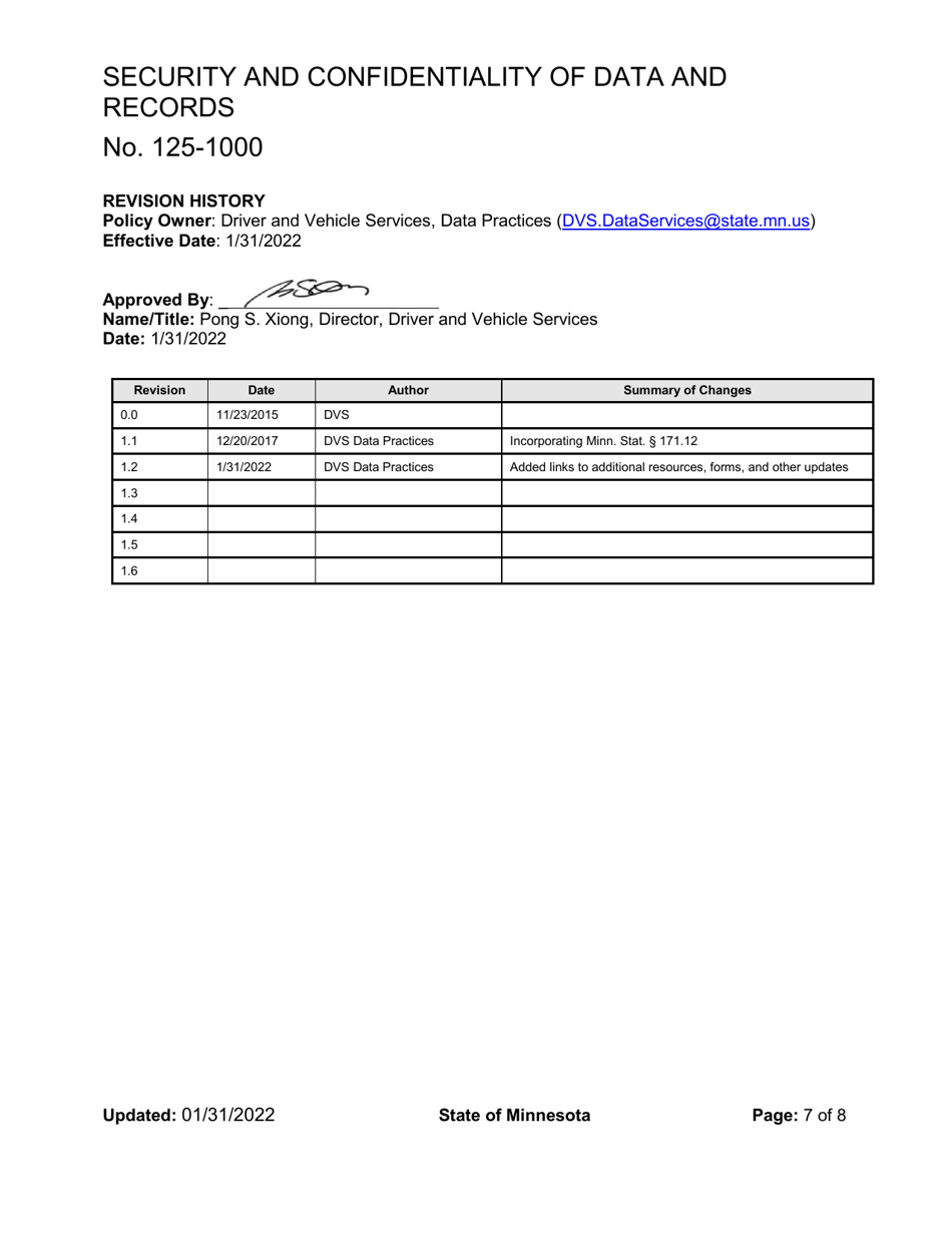 Security and Confidentiality of Data and Records Access Attestation - Minnesota, Page 7