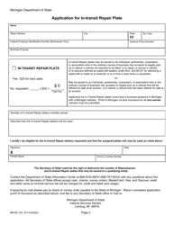 Form BDVR-124 Application for Repossession, in-Transit Repair, or Special Farm Plate - Michigan, Page 2