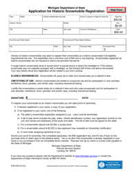 Document preview: Form SOS-448 Application for Historic Snowmobile Registration - Michigan