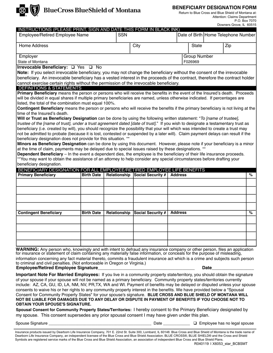 Beneficiary Designation Form - Montana, Page 1