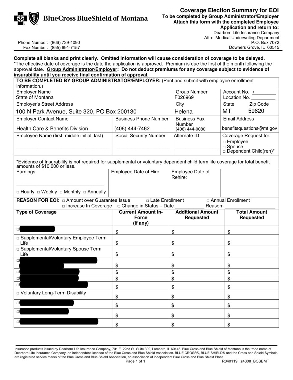 Evidence of Insurability Application - Montana, Page 1