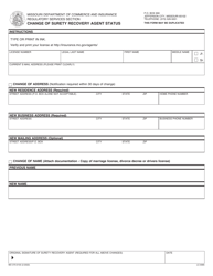 Form MO375-0103 &quot;Change of Surety Recovery Agent Status&quot; - Missouri