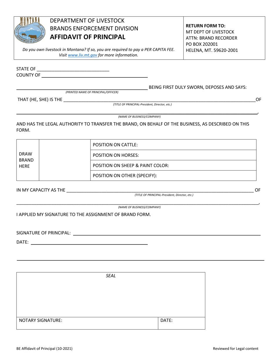 Montana Affidavit of Principal - Fill Out, Sign Online and Download PDF ...