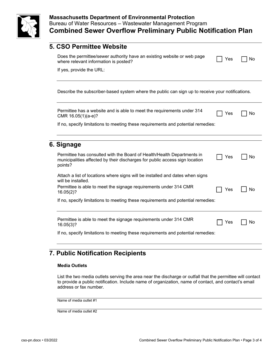 Combined Sewer Overflow Preliminary Public Notification Plan - Massachusetts, Page 3