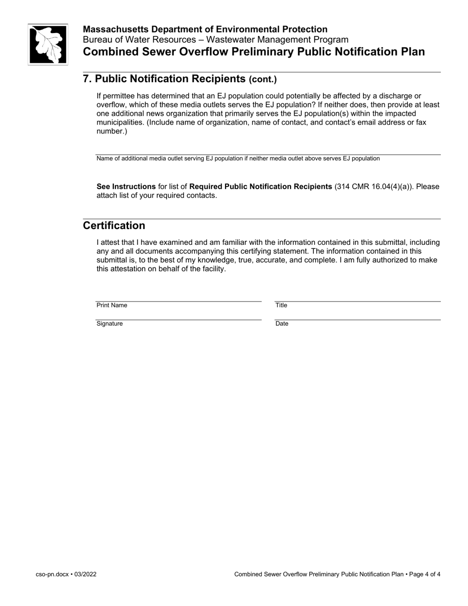 Combined Sewer Overflow Preliminary Public Notification Plan - Massachusetts, Page 4