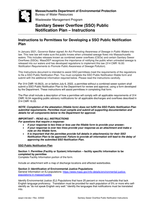 Instructions for Sanitary Sewer Overflow (Sso) Public Notification Plan - Massachusetts Download Pdf