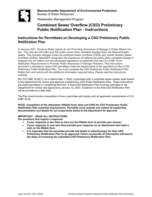 Instructions for Combined Sewer Overflow Preliminary Public Notification Plan - Massachusetts