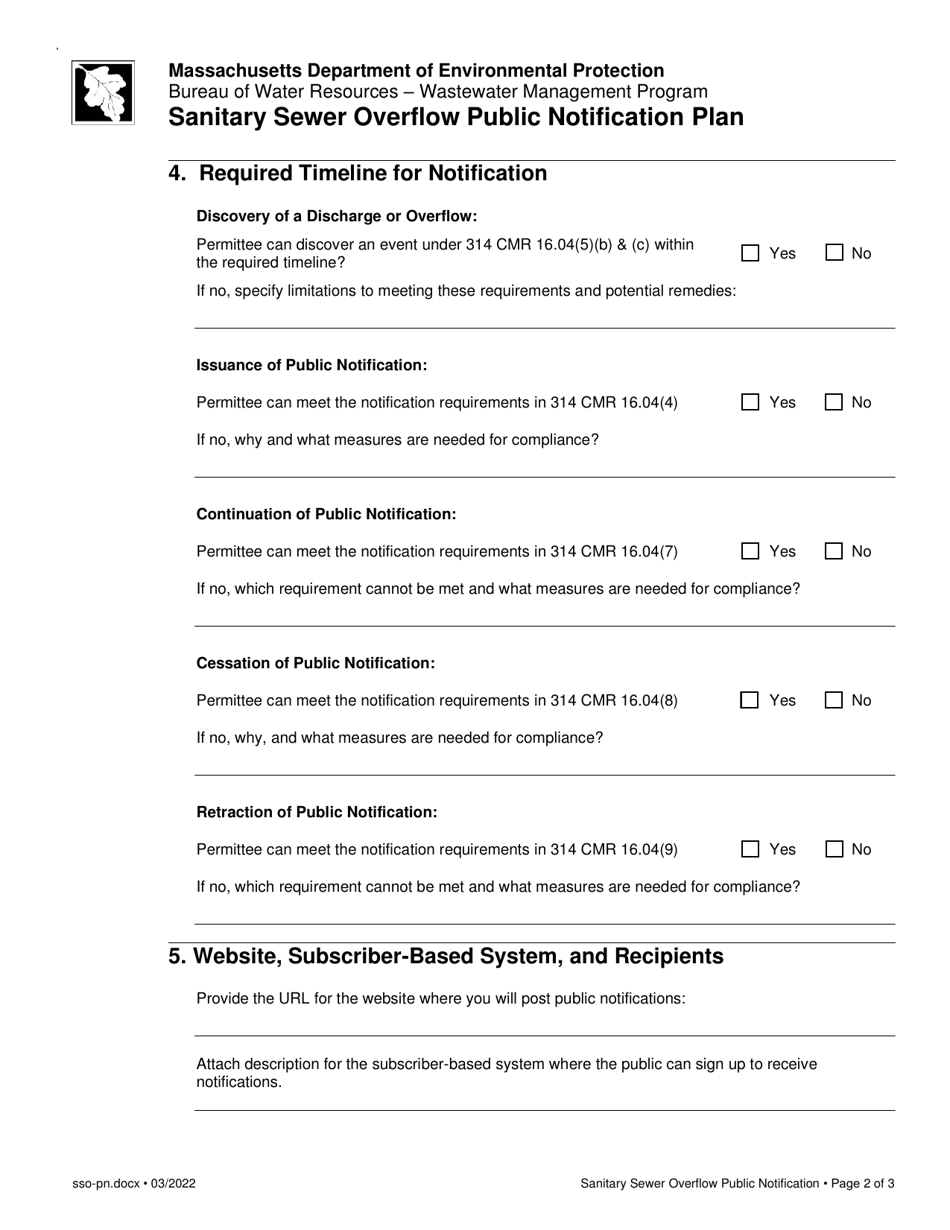 Sanitary Sewer Overflow Public Notification Plan - Massachusetts, Page 2