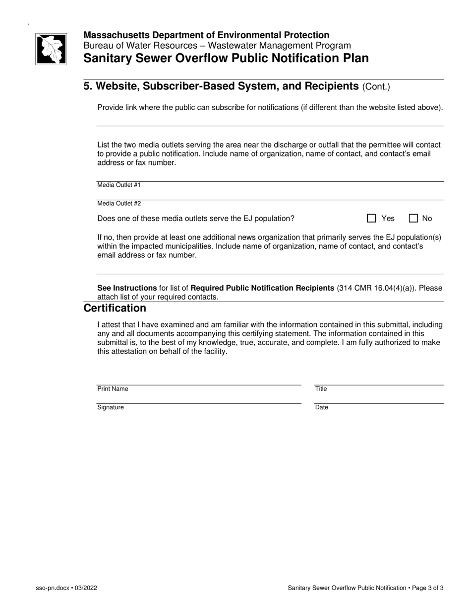Sanitary Sewer Overflow Public Notification Plan - Massachusetts, Page 3